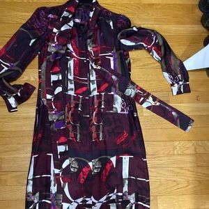 Carolina Herrera pattern dress, purple with CH logo